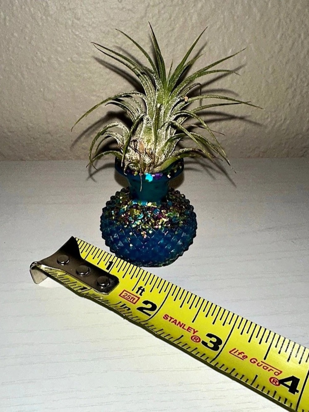 Air Plant & 1.75” Mini Resin Vase Blue Glitter